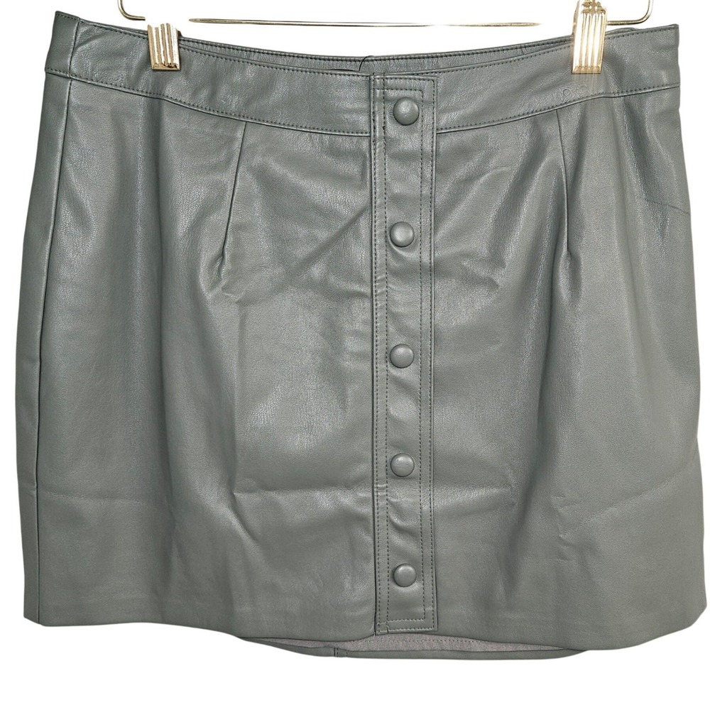 Lulus Womens Sage Green Faux Leather Button Front Mini Skirt Size S New